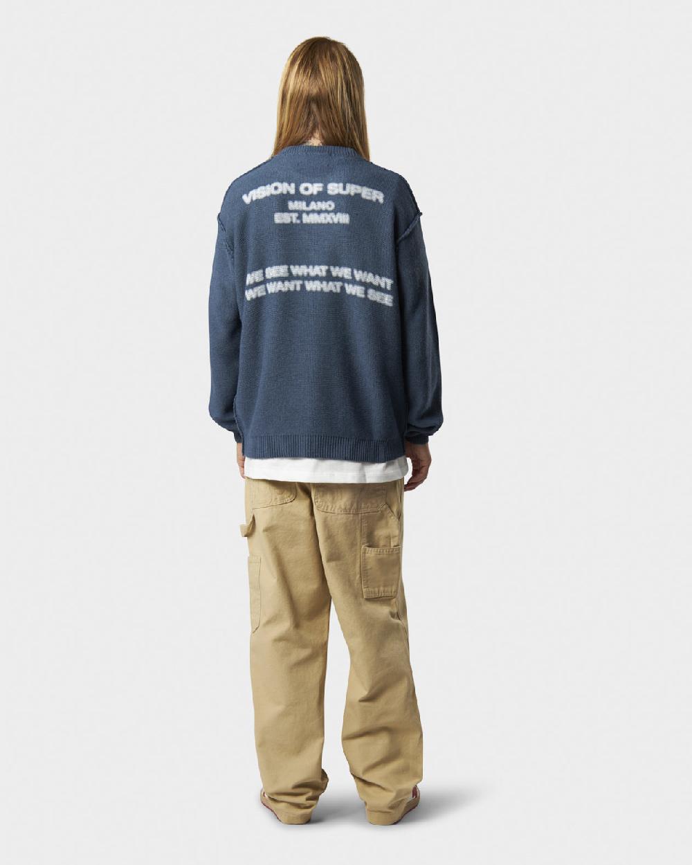 Vision Of Super BLUE JUMPER WITH WHITE PRINT VOS MILANO ON BACK AND PRINTED LOGO ON FRONT Prezzo Ridotto