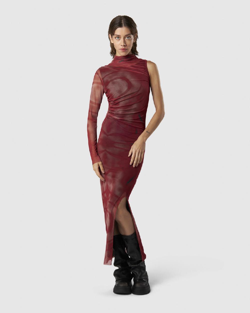 Vision Of Super ASYMMETRICAL LONG DRESS WITH RED GOTHIC GRAPHIC Convenienza