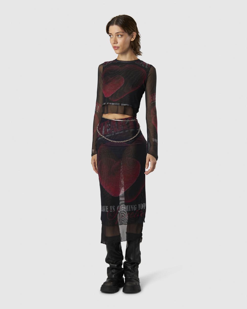 Vision Of Super BLACK LONGSLEEVE TOP WITH VELVET HEART PRINT Presa