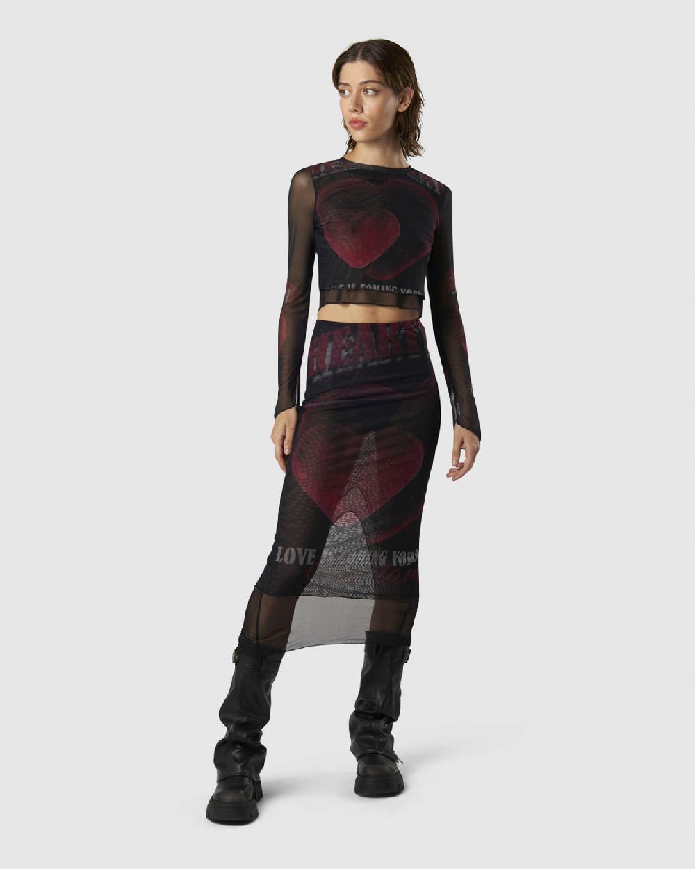 Vision Of Super MIDI SKIRT WITH VELVET HEART PRINT Sconto
