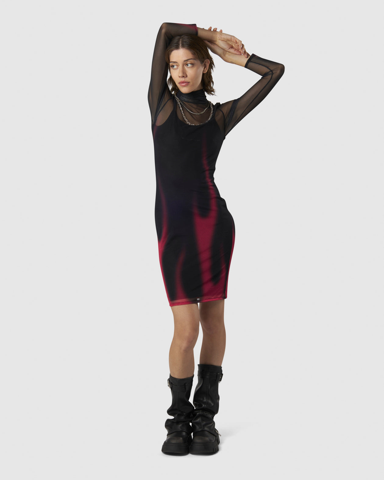 Vision Of Super BLACK MIDI DRESS WITH PINK FLAMES Offerta