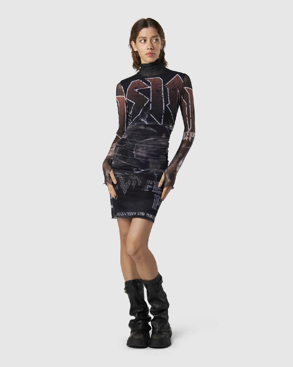 Vision Of Super BLACK MIDI DRESS WITH FELL ROCK GRAPHIC Online