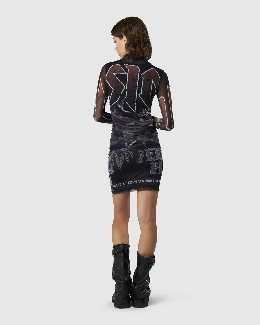 Vision Of Super BLACK MIDI DRESS WITH FELL ROCK GRAPHIC Online