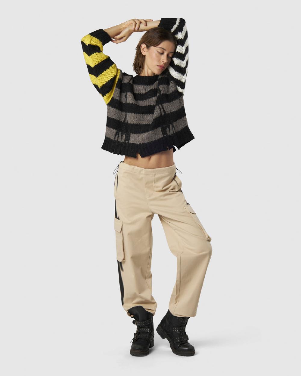 Vision Of Super JUMPER WITH IRREGULAR STRIPES BLACK WHITE GRAY AND YELLOW AND PRINTED LOGO + FLAMES Outlet