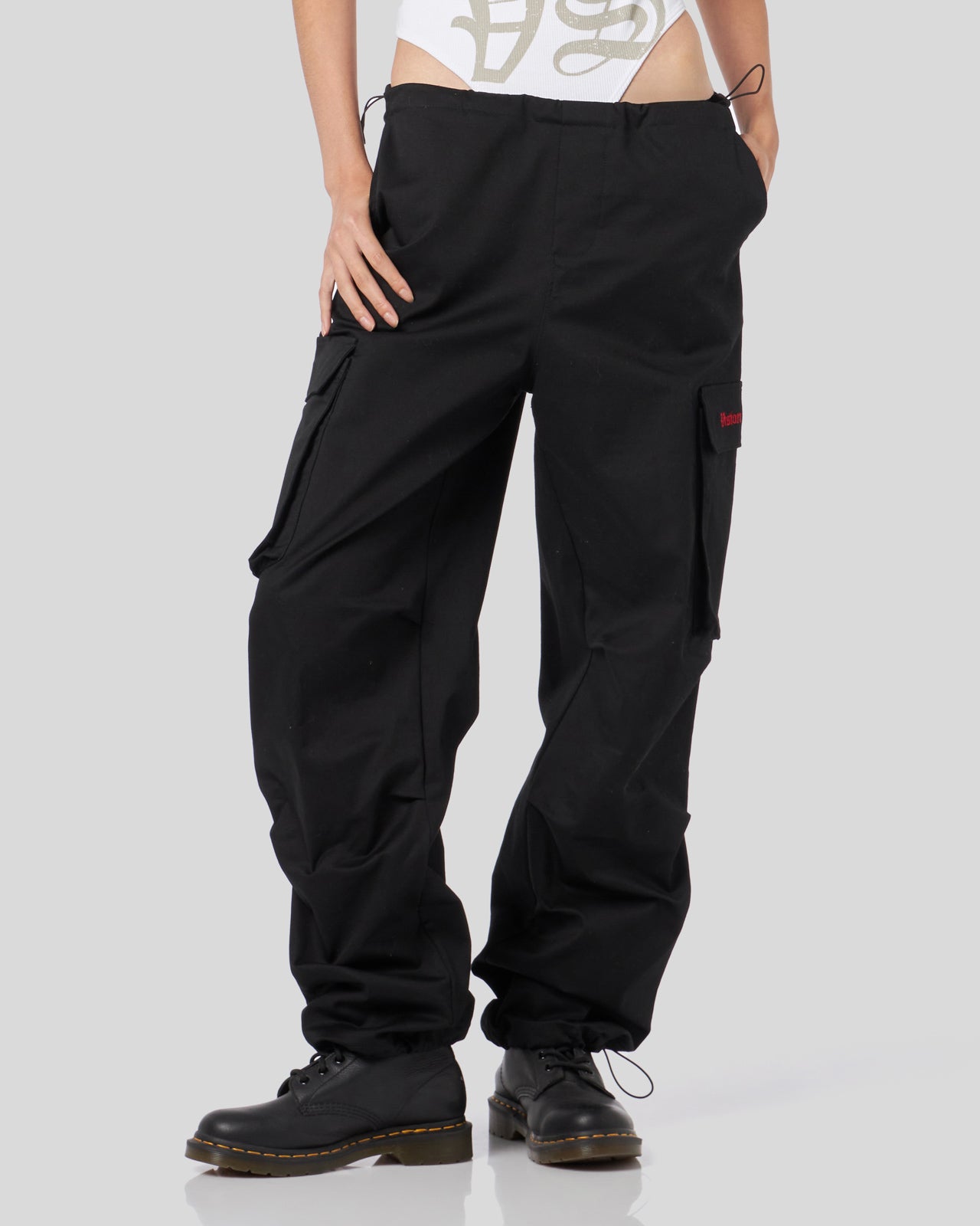 Vision Of Super BLACK CARGO PANTS WITH EMBROIDERED GOTIC LOGO In Vendita