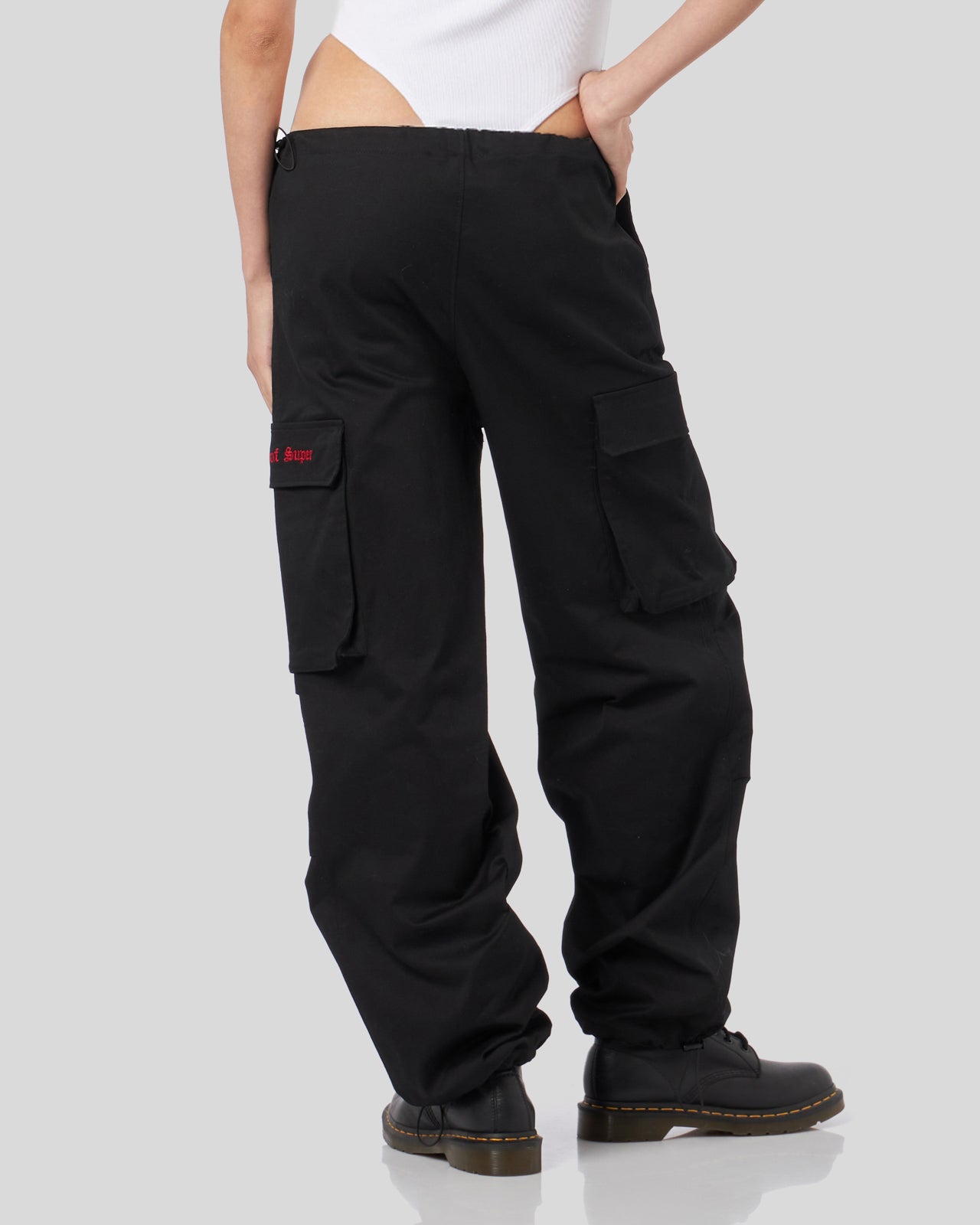 Vision Of Super BLACK CARGO PANTS WITH EMBROIDERED GOTIC LOGO In Vendita