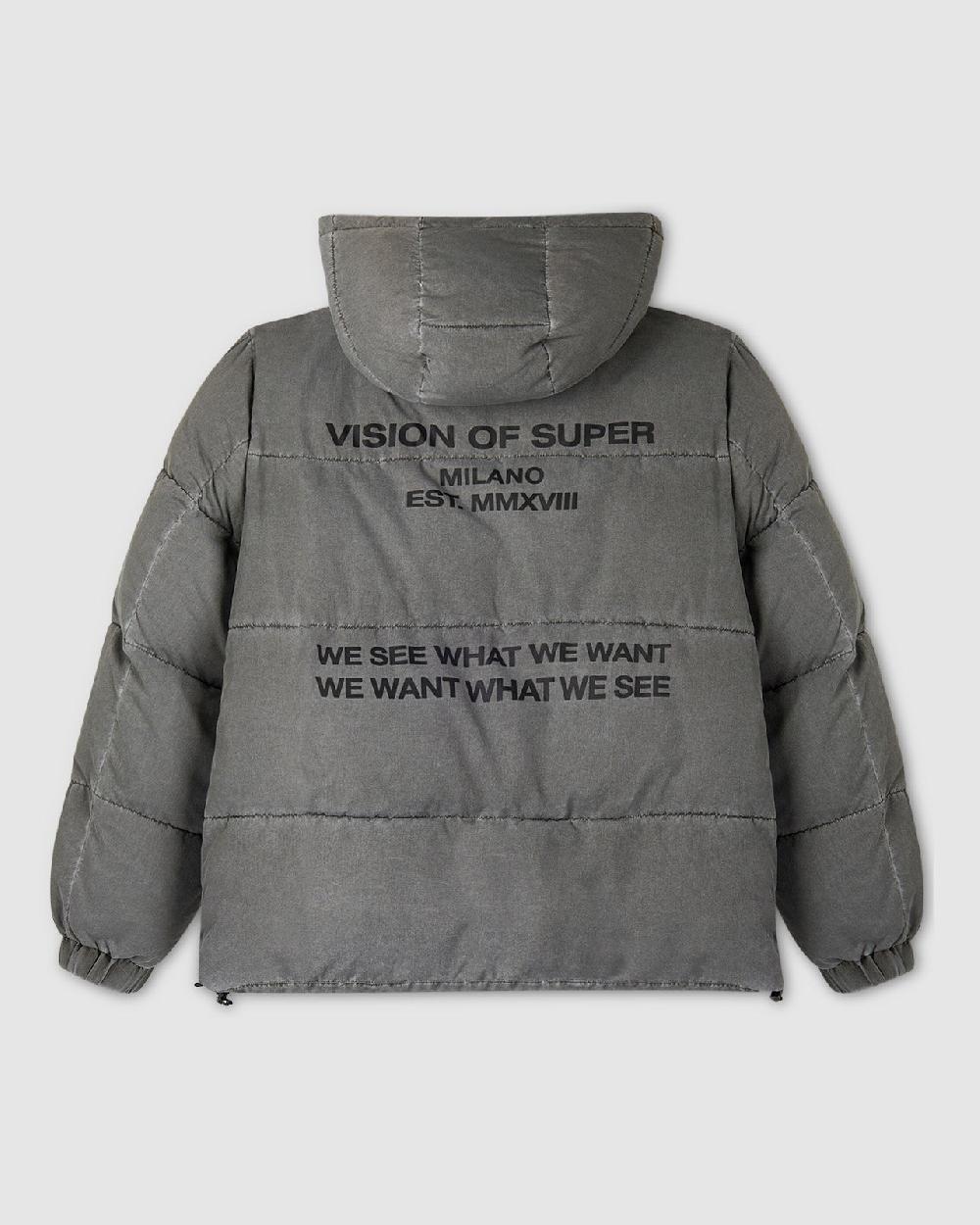 Vision Of Super WASHED PUFFY JACKET WITH RED LABEL AND VOS MILANO TEXT PRINTED ON BACK Saldi