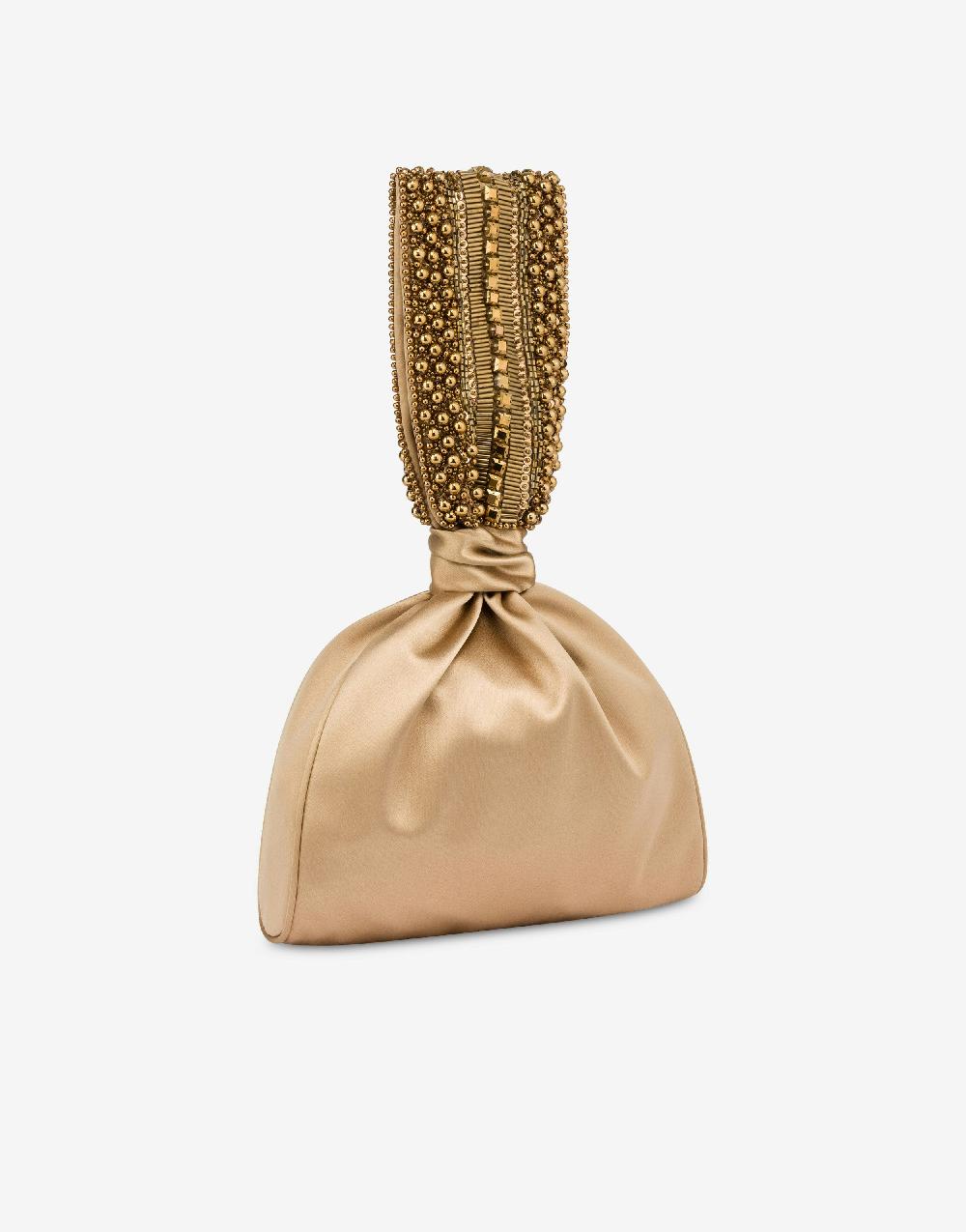 Alberta Ferretti Bucket bag da sera in raso con ricamo perline e strass Nuovo