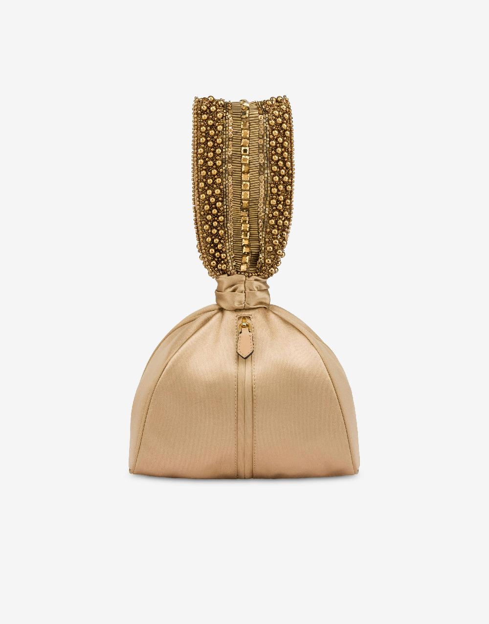 Alberta Ferretti Bucket bag da sera in raso con ricamo perline e strass Nuovo