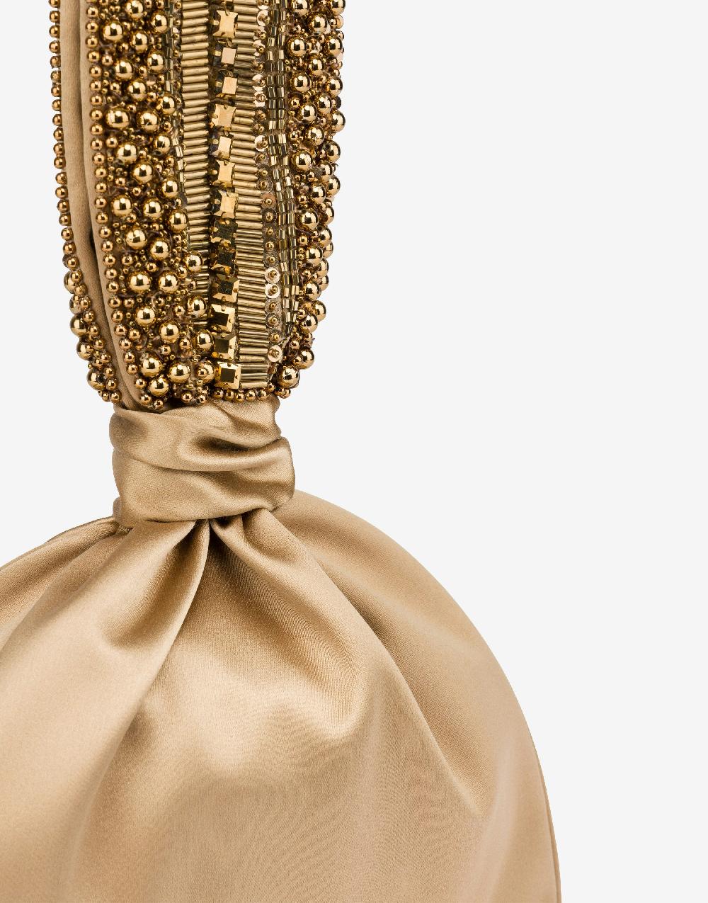 Alberta Ferretti Bucket bag da sera in raso con ricamo perline e strass Nuovo