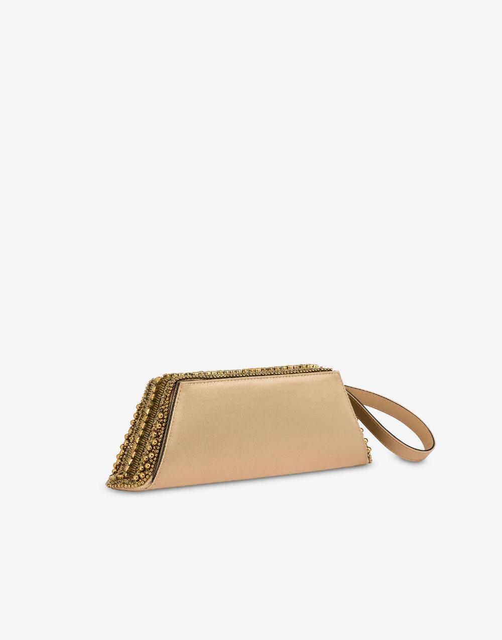 Alberta Ferretti Box clutch in raso con ricamo perline e strass Promozione