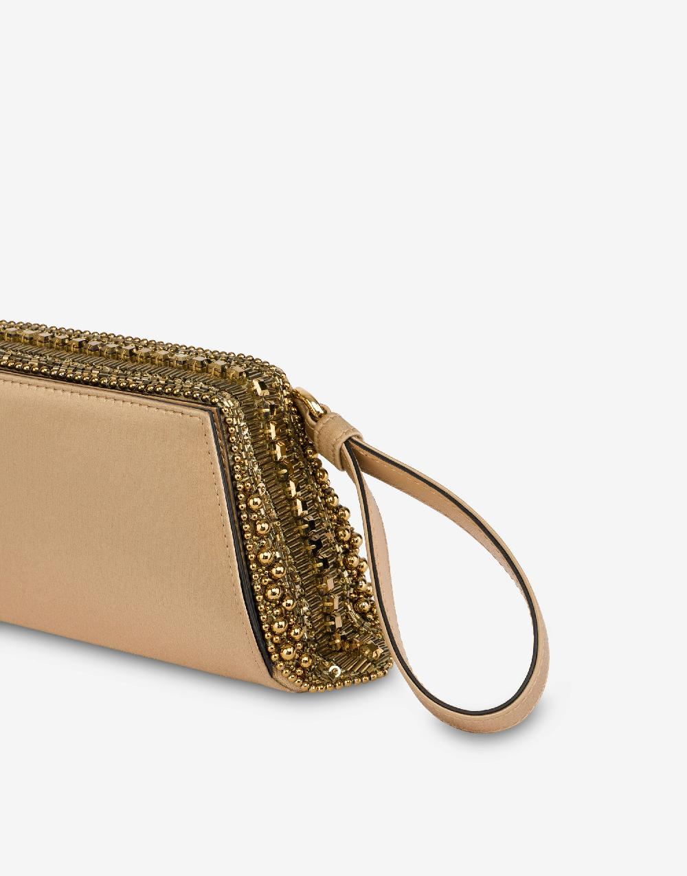 Alberta Ferretti Box clutch in raso con ricamo perline e strass Promozione
