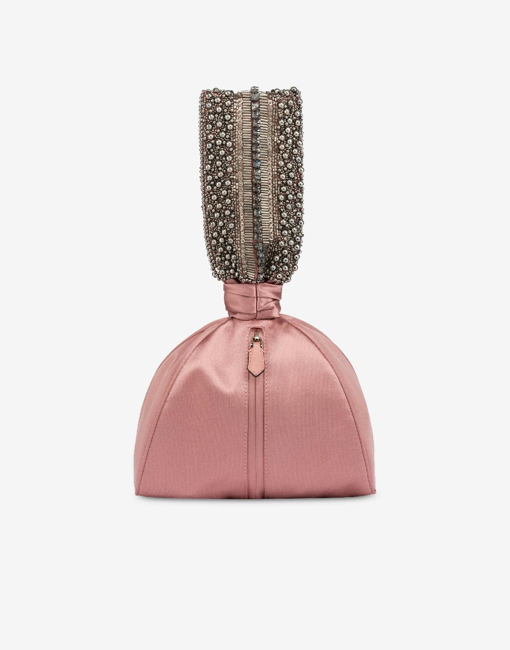 Alberta Ferretti Bucket bag da sera in raso con ricamo perline e strass Consegna Veloce