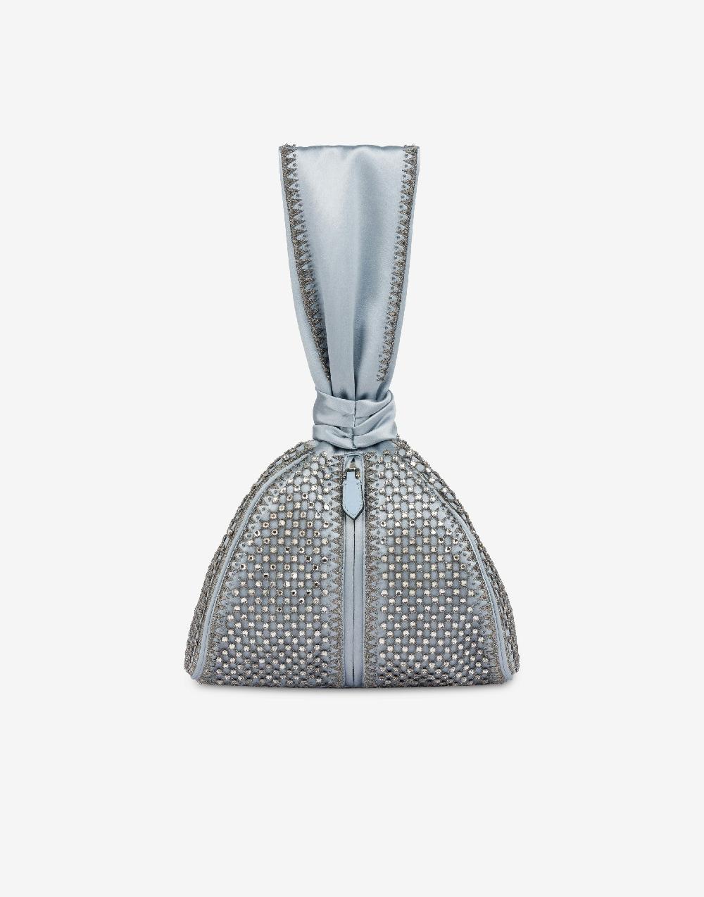 Alberta Ferretti Bucket bag da sera in raso con ricamo strass Sottocosto