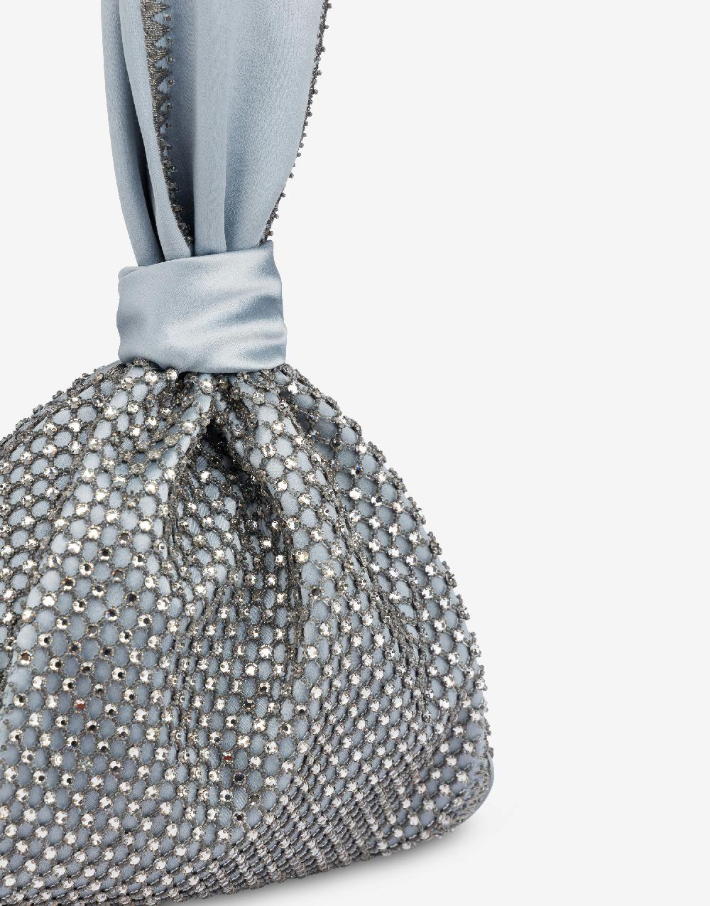 Alberta Ferretti Bucket bag da sera in raso con ricamo strass Sottocosto