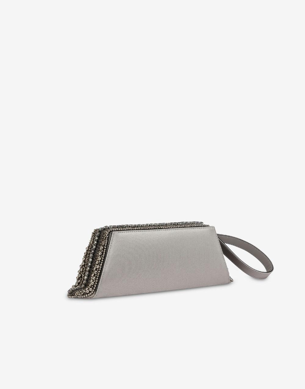 Alberta Ferretti Box clutch in raso con ricamo perline e strass Novità