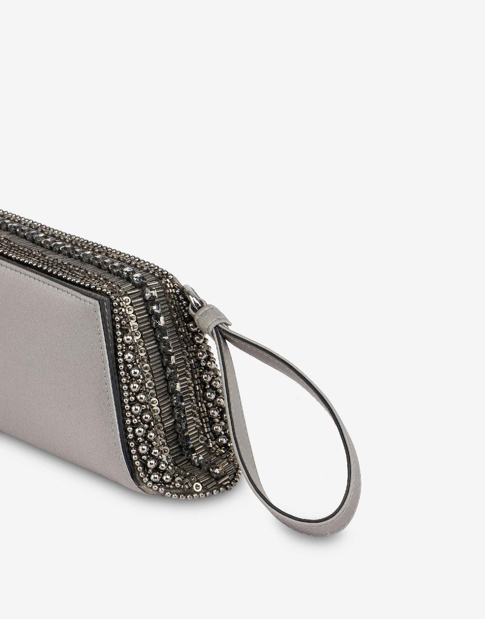 Alberta Ferretti Box clutch in raso con ricamo perline e strass Novità