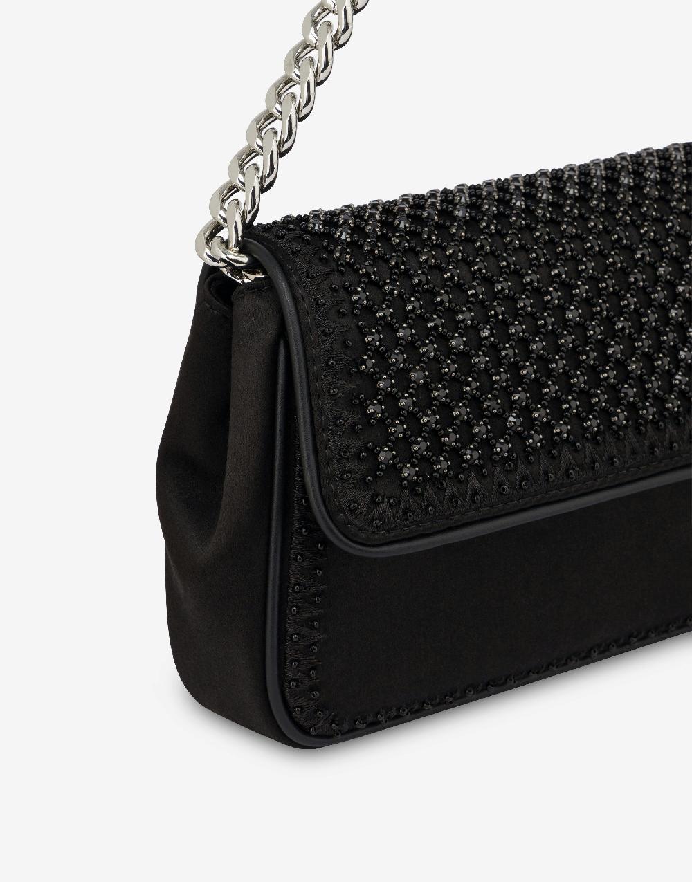 Alberta Ferretti Borsa a spalla in raso con ricamo strass Economico