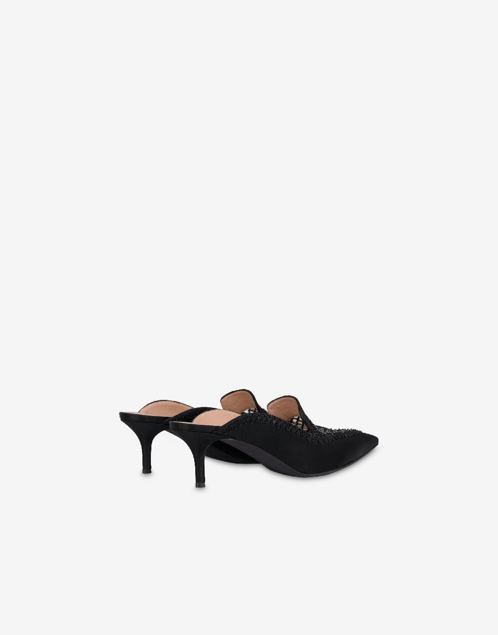 Alberta Ferretti Sabot in raso con ricamo strass In Vendita