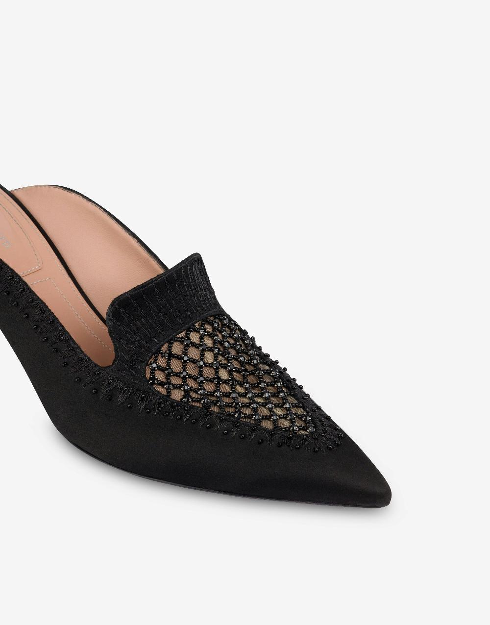 Alberta Ferretti Sabot in raso con ricamo strass In Vendita