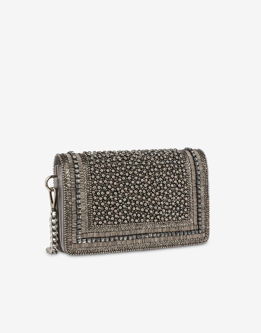 Alberta Ferretti Clutch in raso con ricamo perline e strass In Saldo
