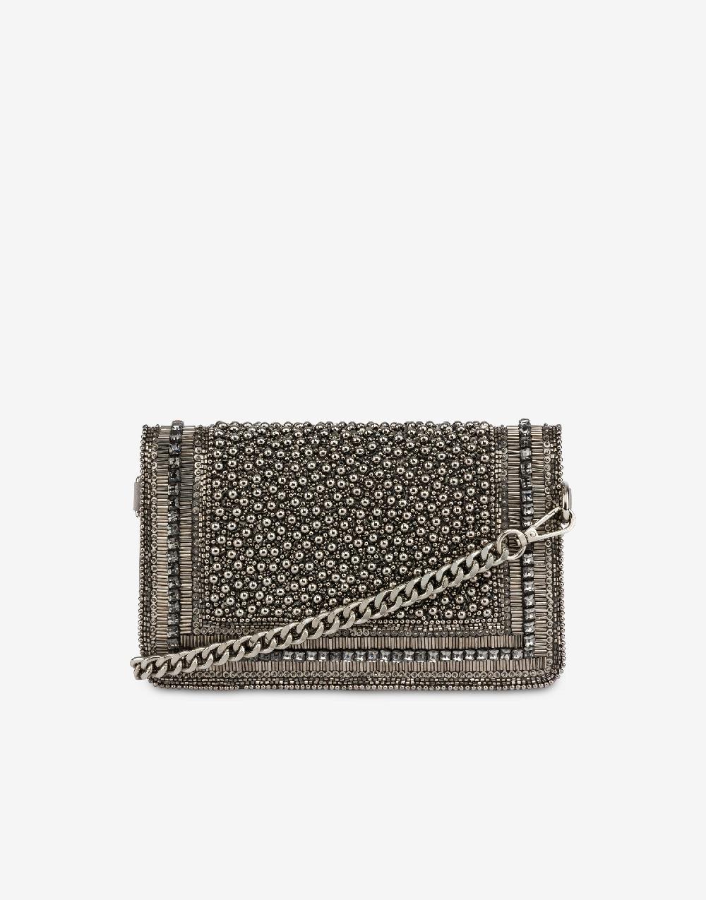Alberta Ferretti Clutch in raso con ricamo perline e strass In Saldo