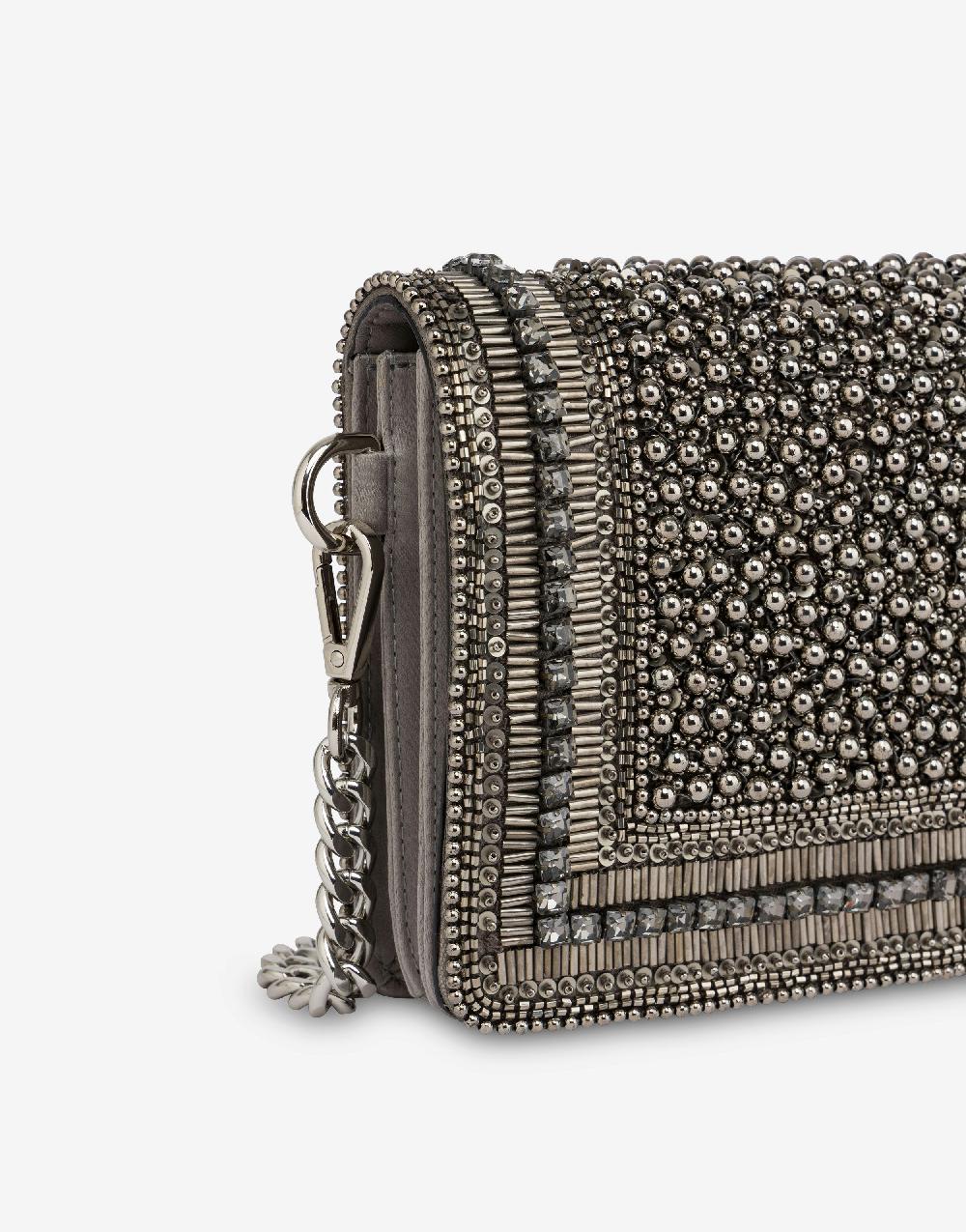 Alberta Ferretti Clutch in raso con ricamo perline e strass In Saldo
