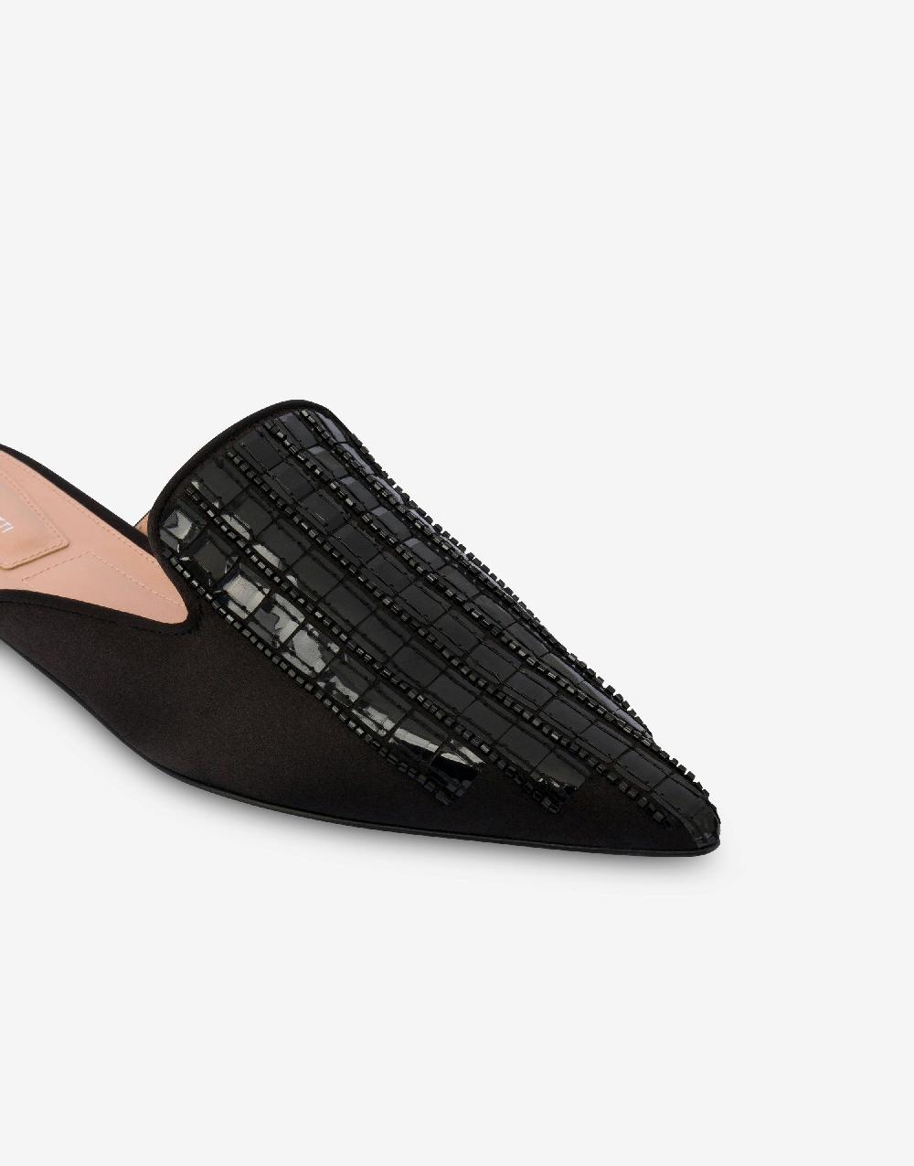 Alberta Ferretti Mia Mule in raso con ricamo effetto gessato Sottocosto