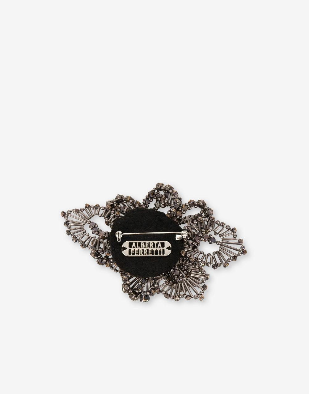 Alberta Ferretti Spilla bijoux a fiore argento con pietre e perline Nuova