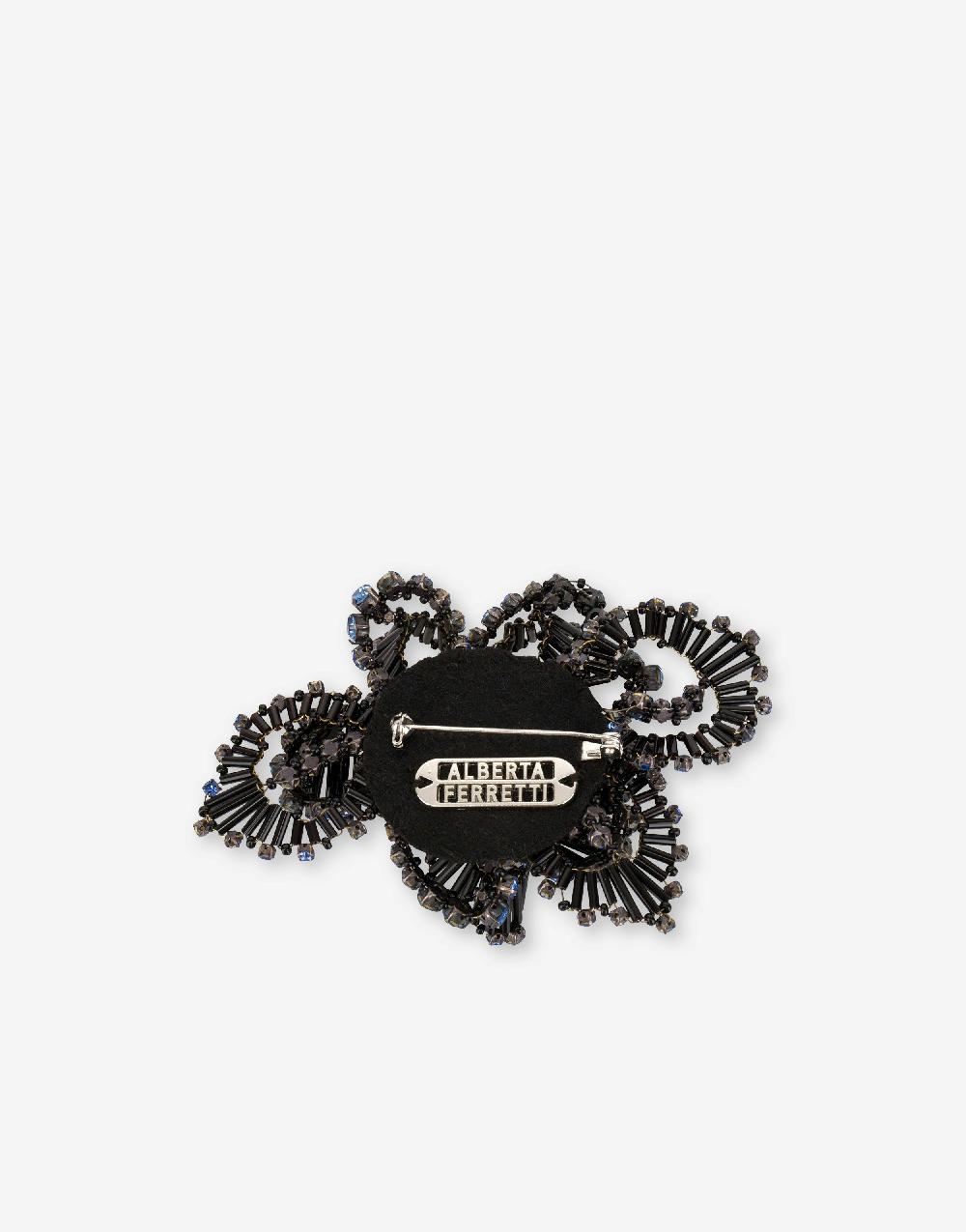 Alberta Ferretti Spilla bijoux a fiore blu con pietre e perline Moda