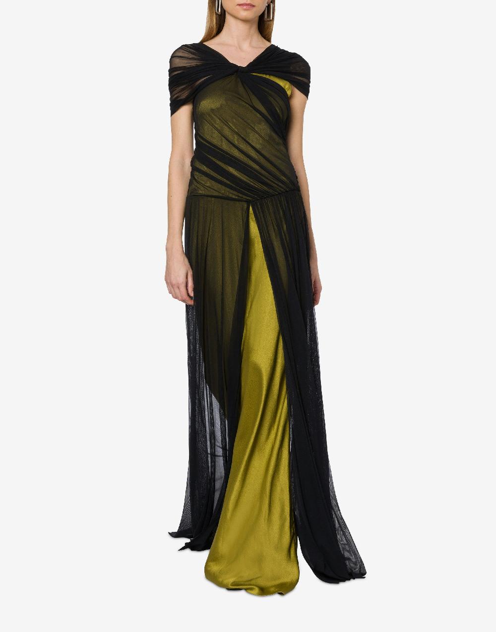 Alberta Ferretti Abito lungo in tulle stretch e raso Promozione