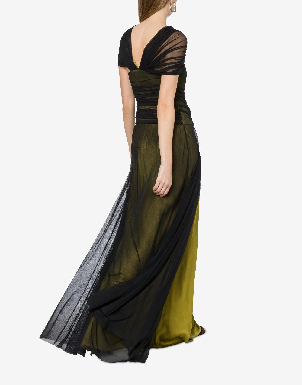 Alberta Ferretti Abito lungo in tulle stretch e raso Promozione