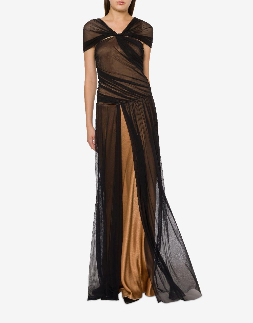 Alberta Ferretti Abito lungo in tulle stretch e raso In Linea