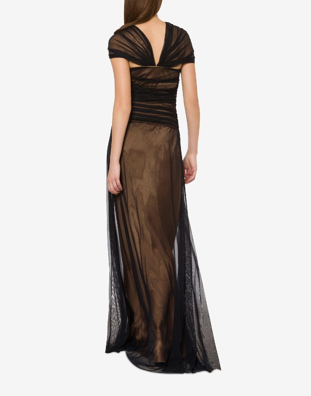 Alberta Ferretti Abito lungo in tulle stretch e raso In Linea