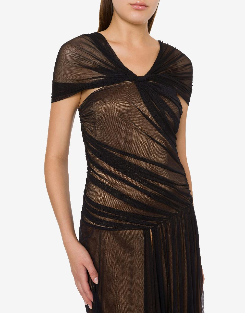 Alberta Ferretti Abito lungo in tulle stretch e raso In Linea