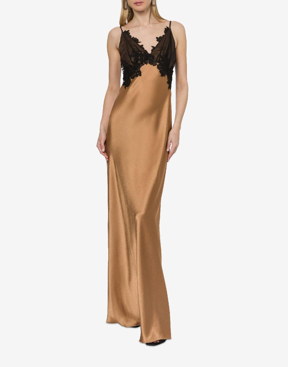 Alberta Ferretti Abito in raso con tulle e pizzo Nuovo