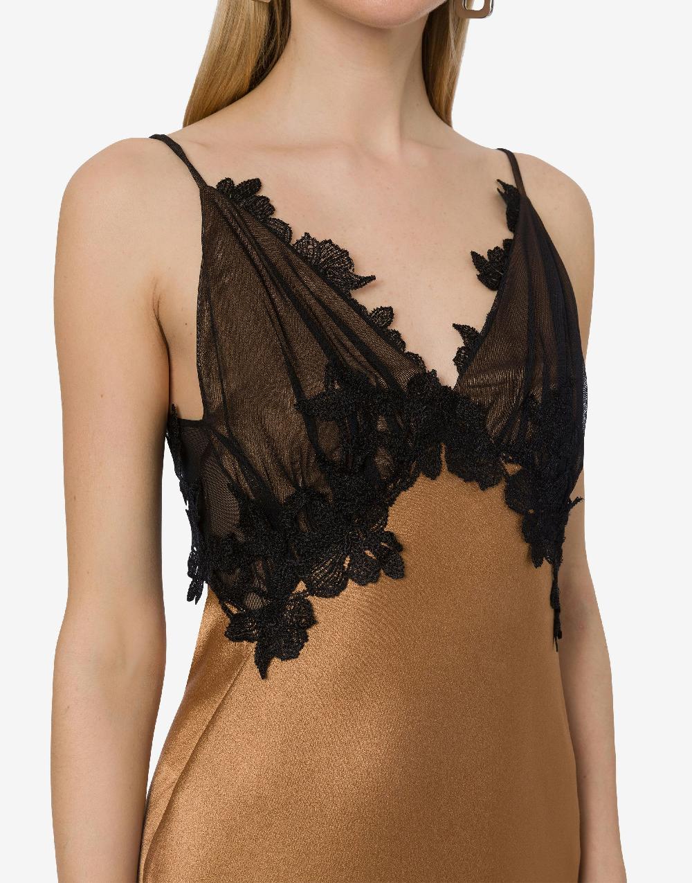 Alberta Ferretti Abito in raso con tulle e pizzo Nuovo
