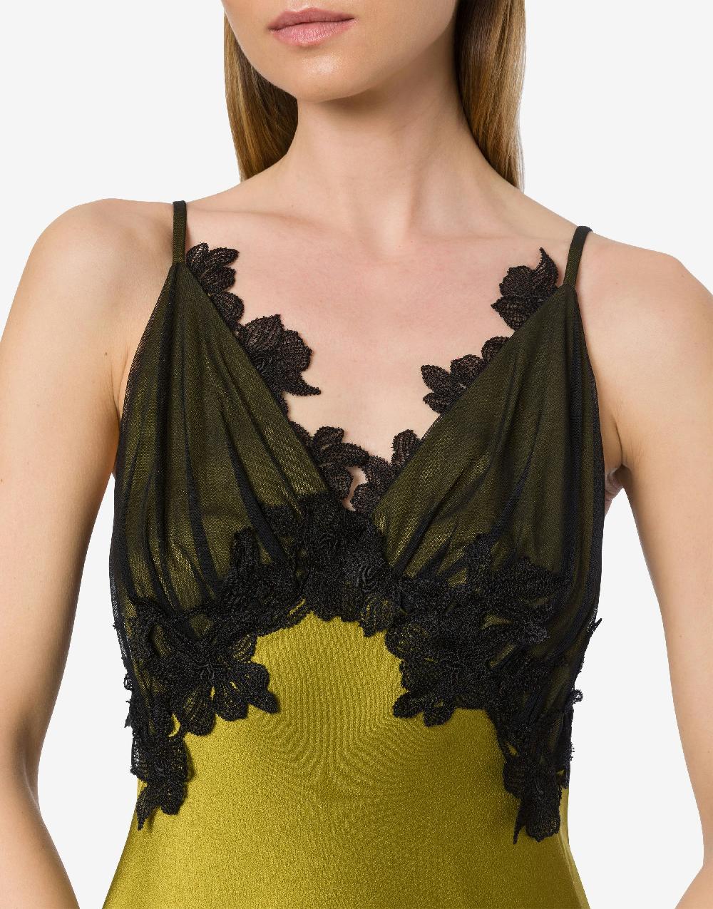 Alberta Ferretti Abito in raso con tulle e pizzo Qualità