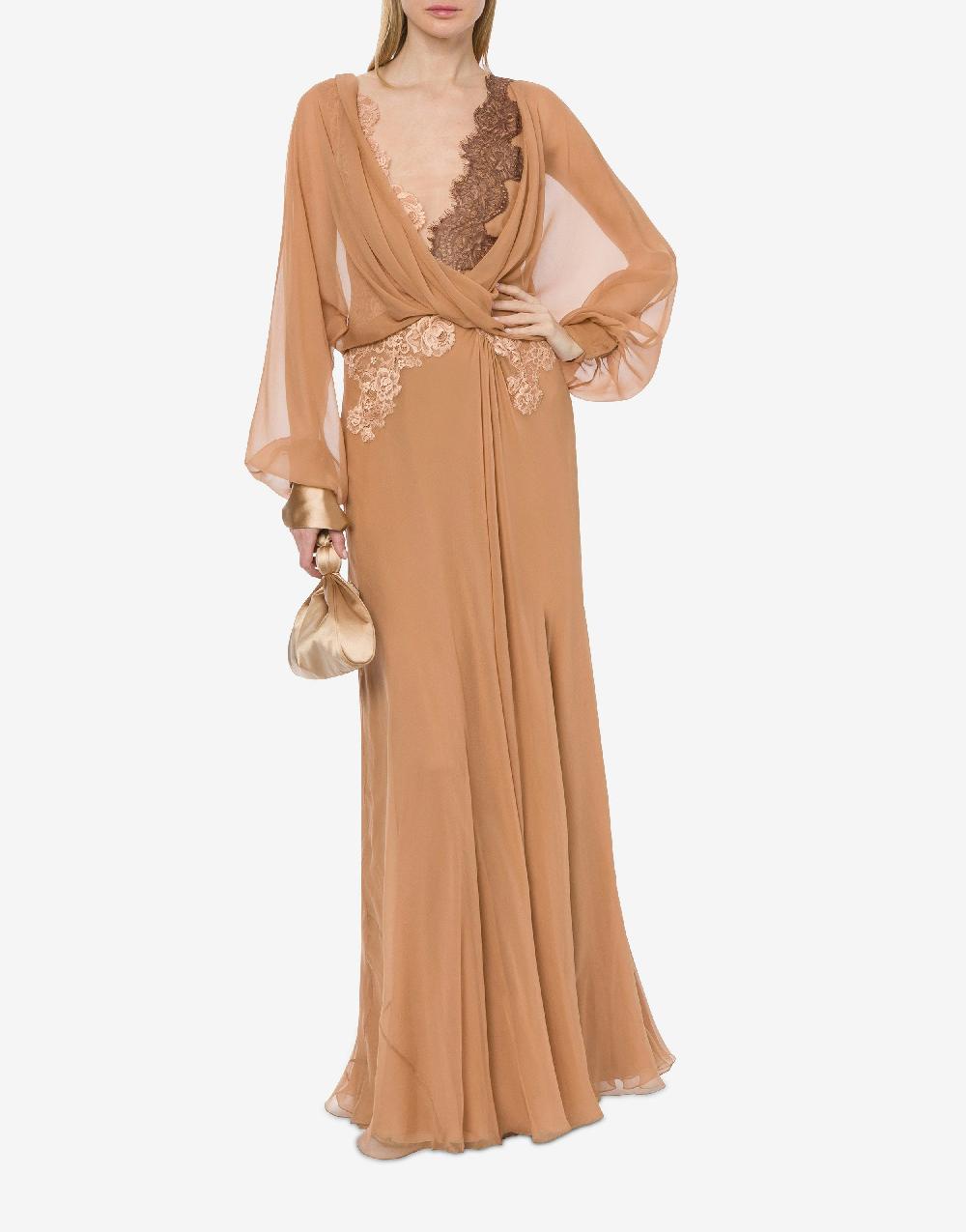 Alberta Ferretti Abito in chiffon organico con pizzo Pezzi Unici