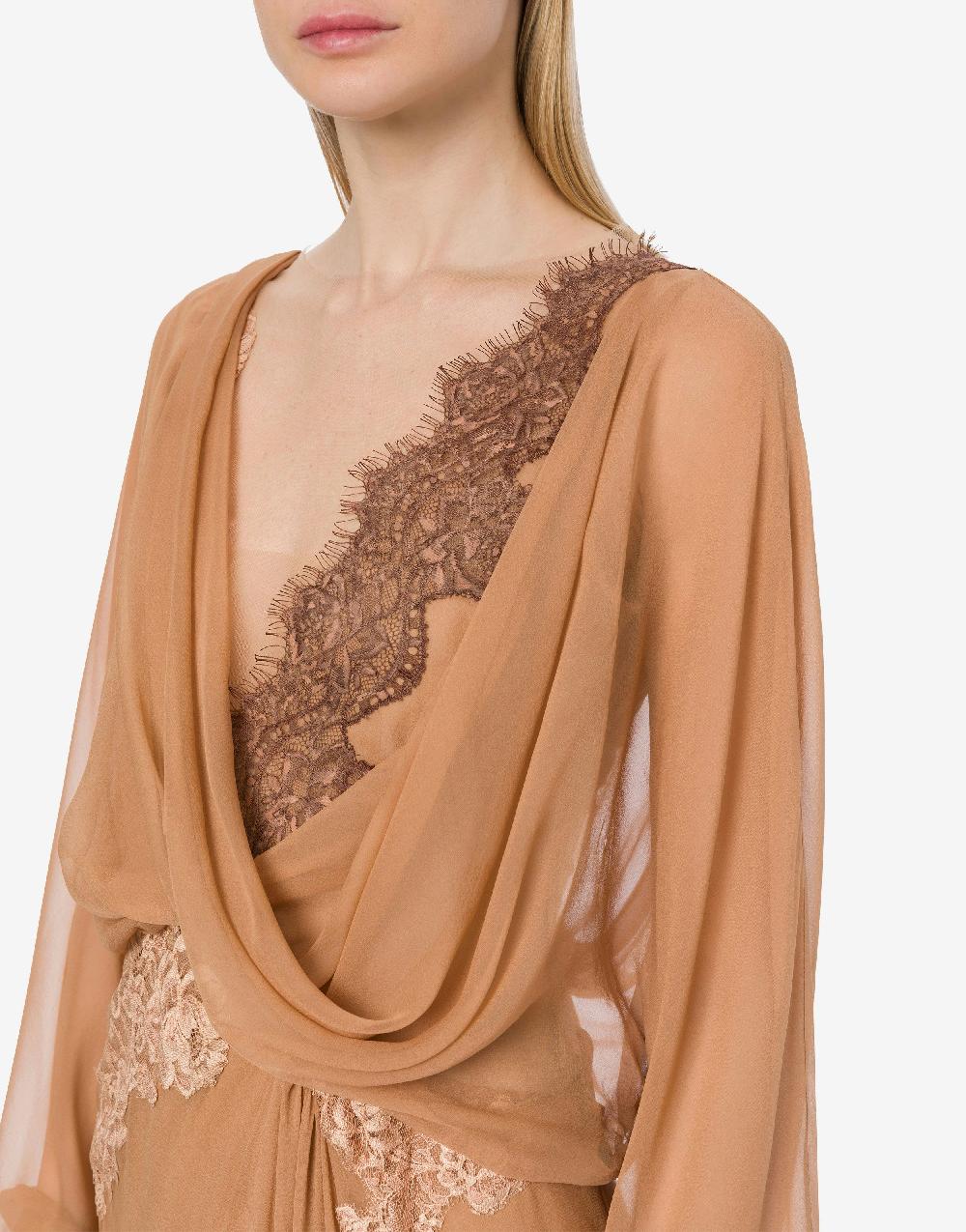 Alberta Ferretti Abito in chiffon organico con pizzo Pezzi Unici