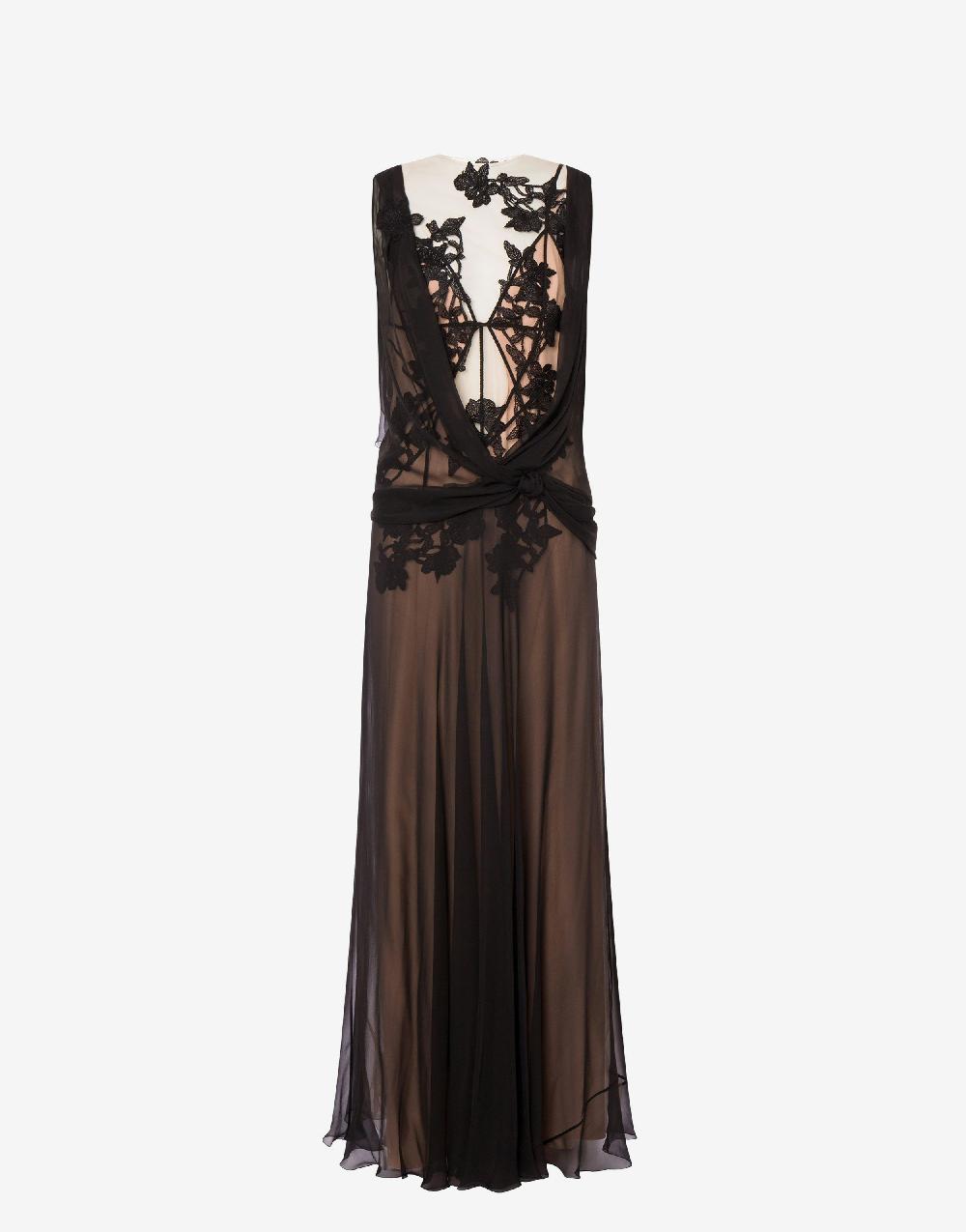 Alberta Ferretti Abito in chiffon organico Macramé Ramage Qualità Garantita