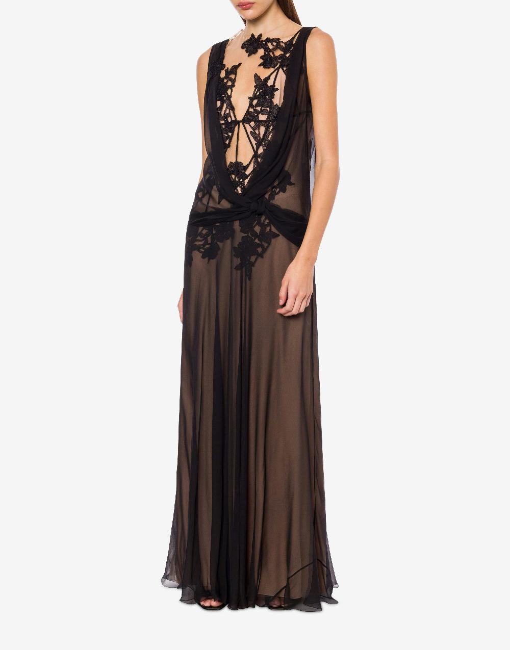 Alberta Ferretti Abito in chiffon organico Macramé Ramage Qualità Garantita
