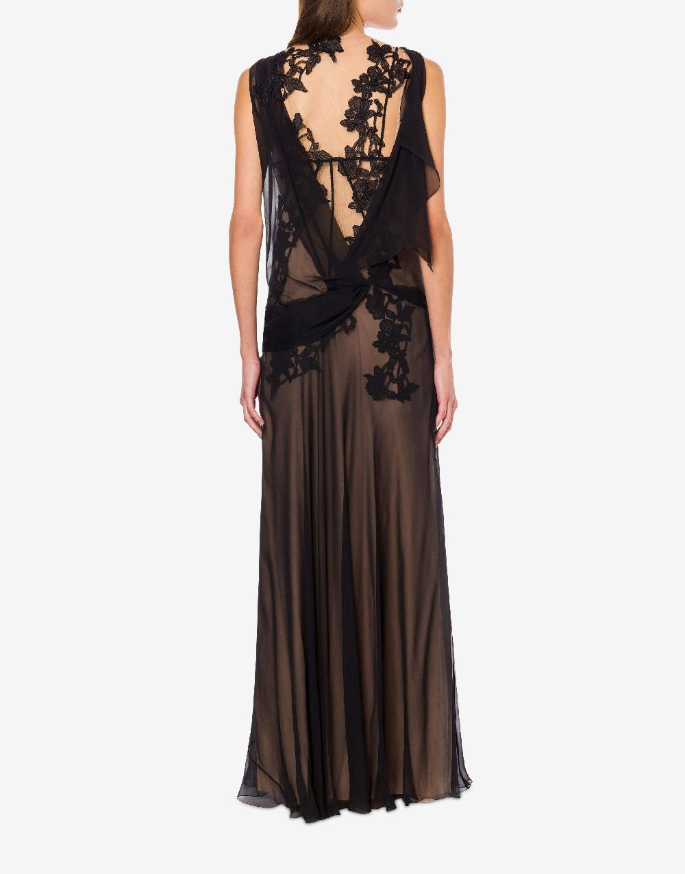 Alberta Ferretti Abito in chiffon organico Macramé Ramage Qualità Garantita