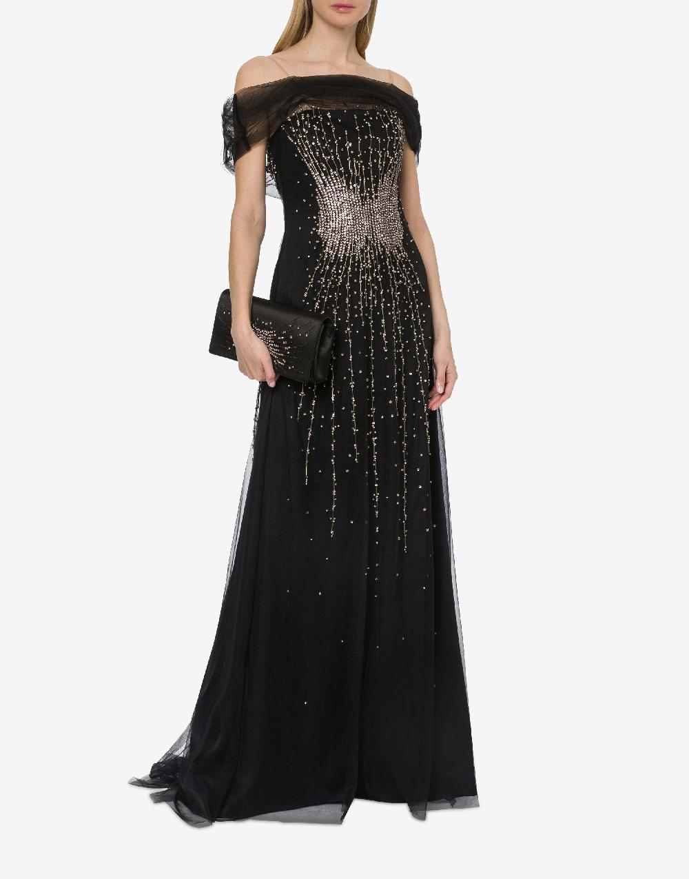 Alberta Ferretti Abito lungo in tulle con ricamo strass e perline Promozione Limitata