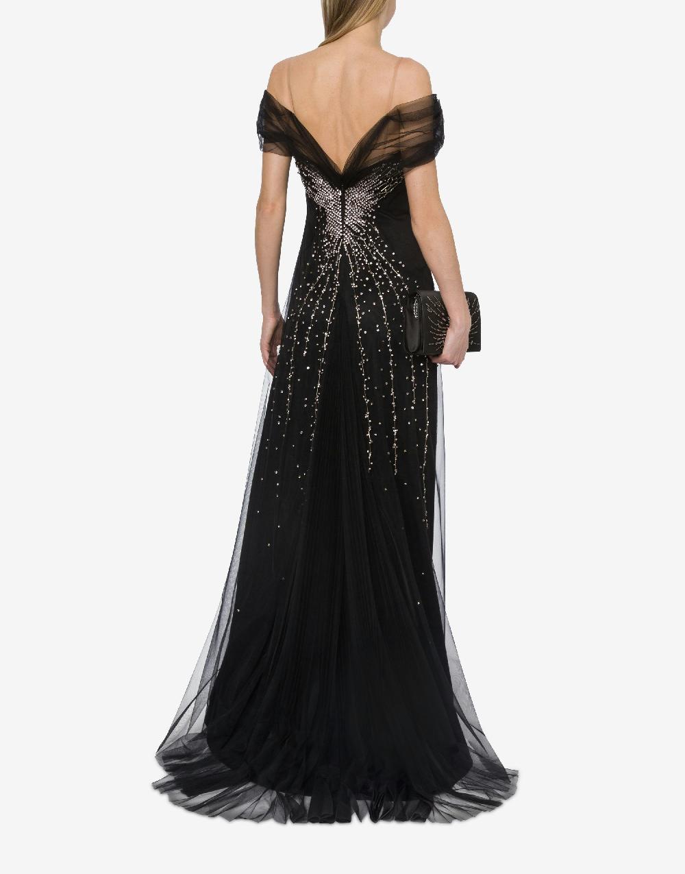 Alberta Ferretti Abito lungo in tulle con ricamo strass e perline Promozione Limitata