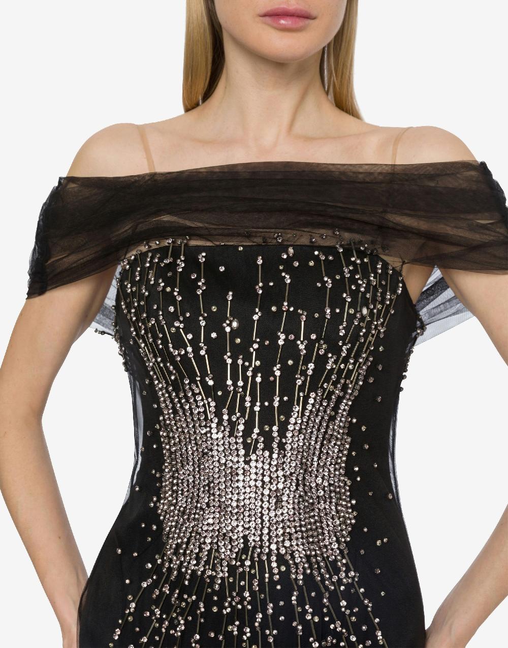 Alberta Ferretti Abito lungo in tulle con ricamo strass e perline Promozione Limitata