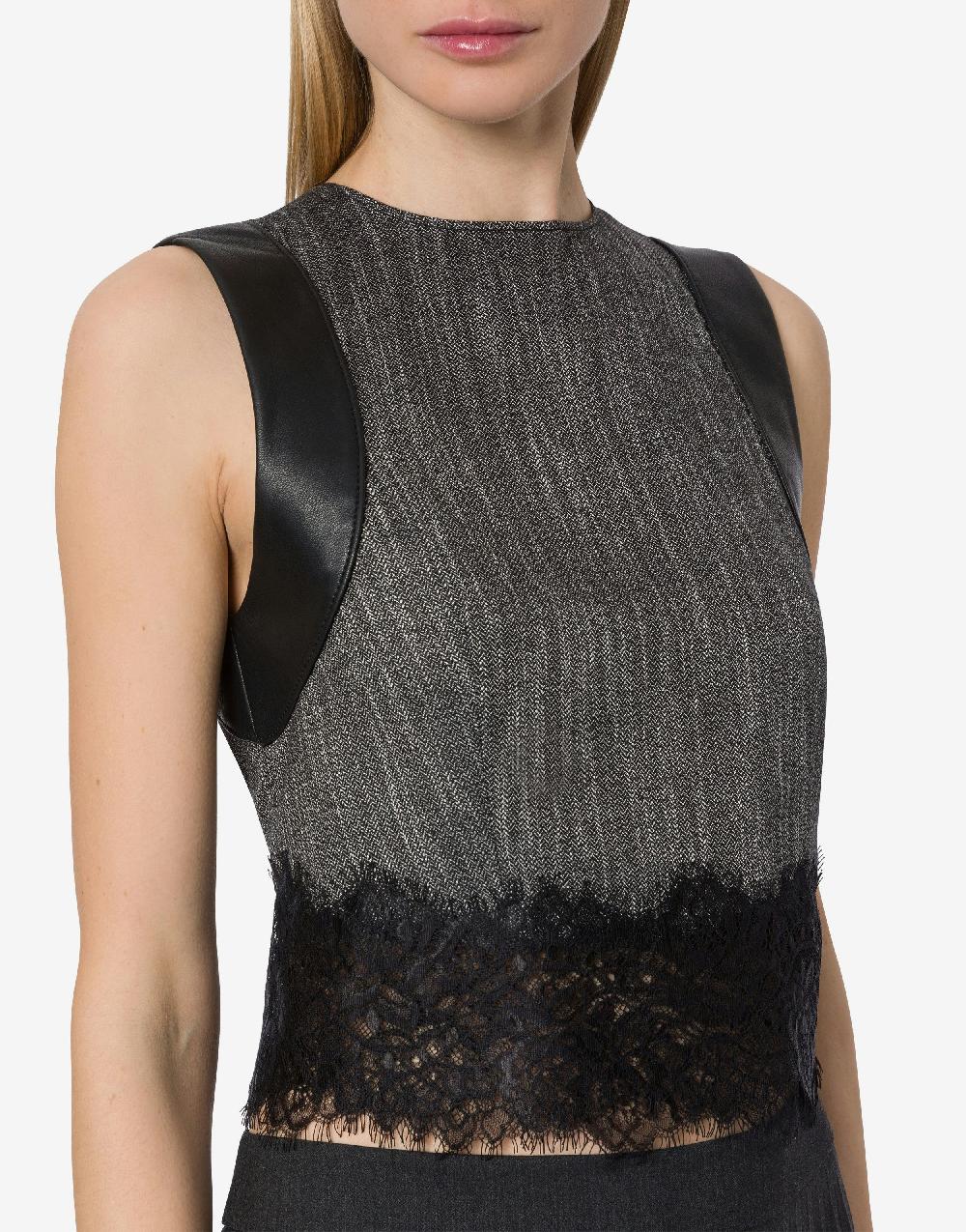 Alberta Ferretti Crop top in chevron con pizzo Novità
