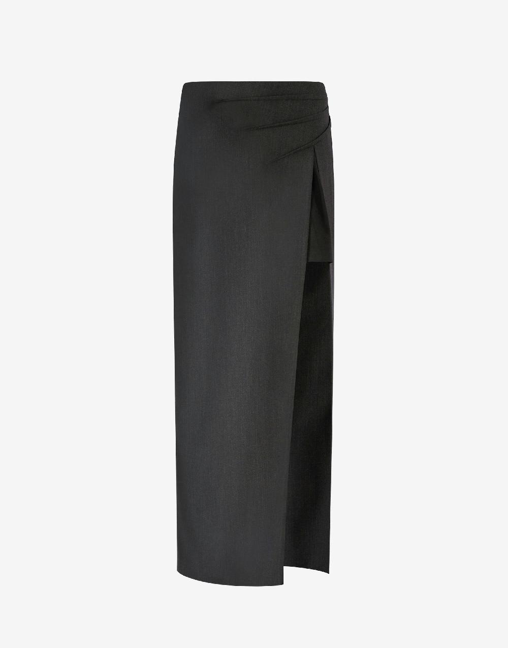 Alberta Ferretti Gonna in twill di lana stretch con spacco Offerta