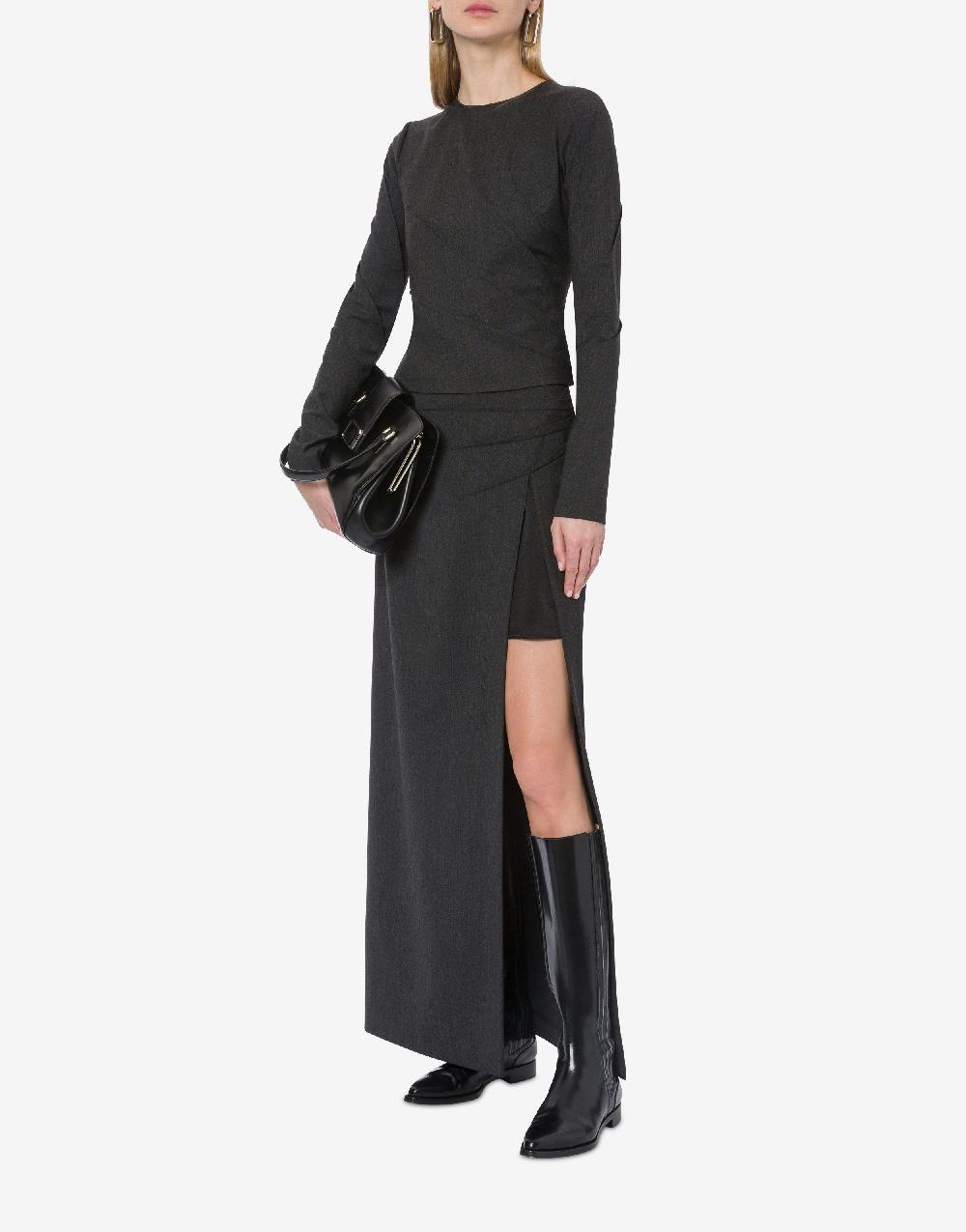 Alberta Ferretti Gonna in twill di lana stretch con spacco Offerta