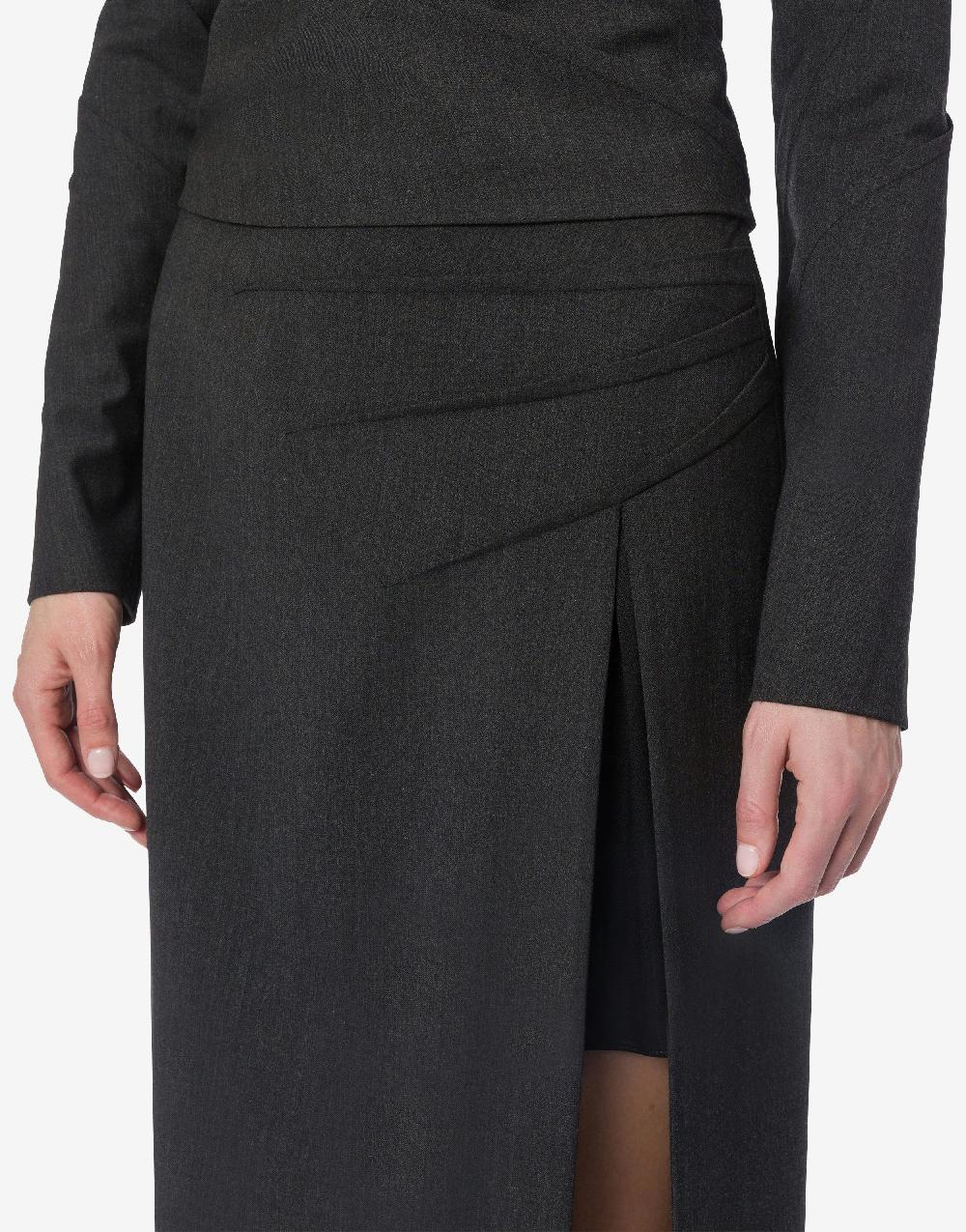Alberta Ferretti Gonna in twill di lana stretch con spacco Offerta